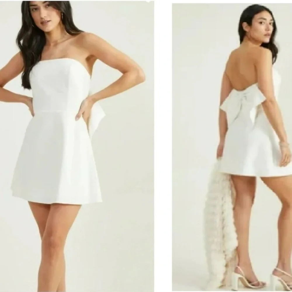 Altar'd State Ivory Strapless Dress Bow in back Women’s Size Large - Picture 2 of 11